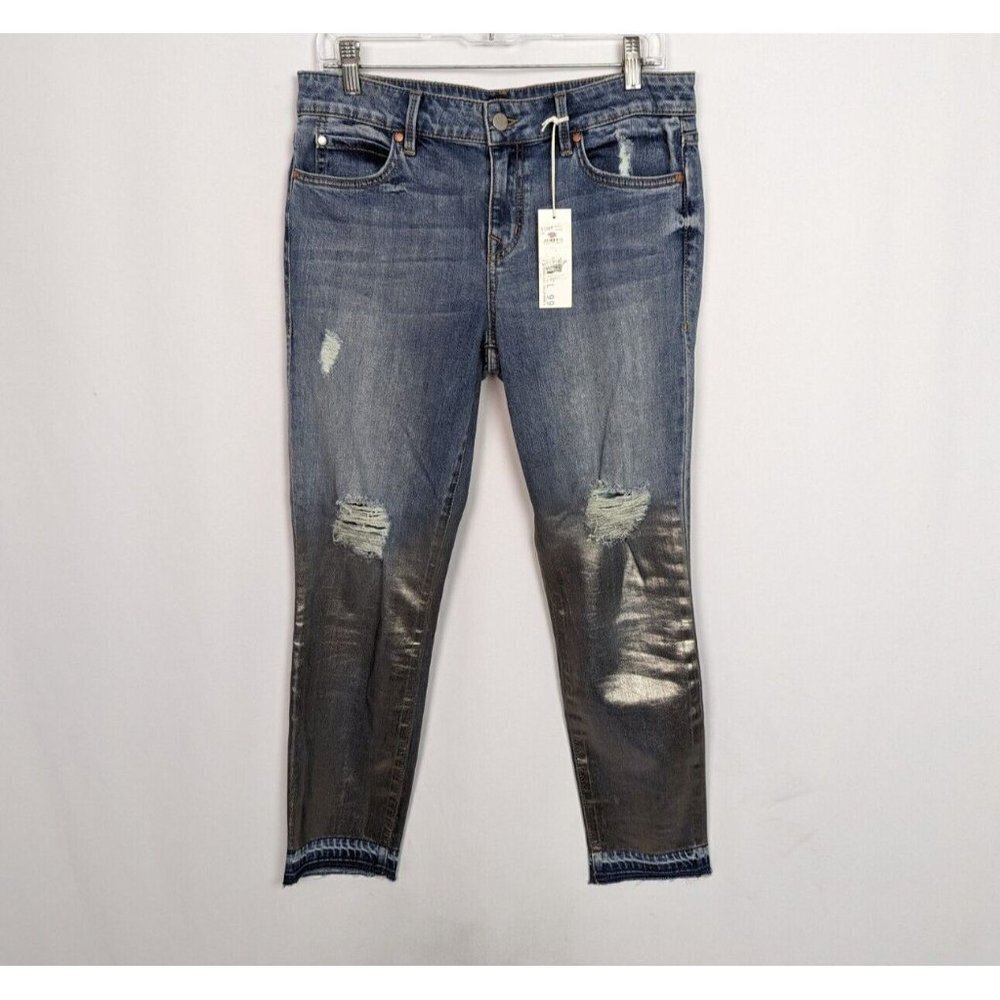 NEW $138 Level 99 sz. 29 Amber Distressed Ankle Jean Metallic Dip Dye Raw Hem